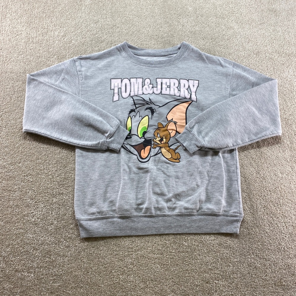 Tom & Jerry‎ Sweatshirt Womens Medium Gray Graphic Cartoon Pullover Crewneck